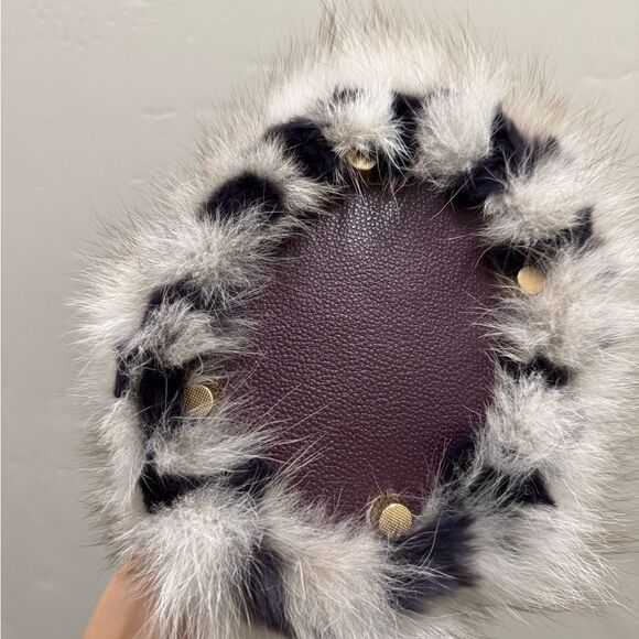 Colorblock Handmade Luxury Real Fox Fur & Leather Top Handles Satchel/Crossbody - Picture 14 of 16
